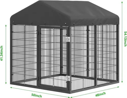 Vista 2 de Gran recinto para perros al aire libre, jaula resistente con techo, valla de acero galvanizado para perreras con doble cerradura de seguridad