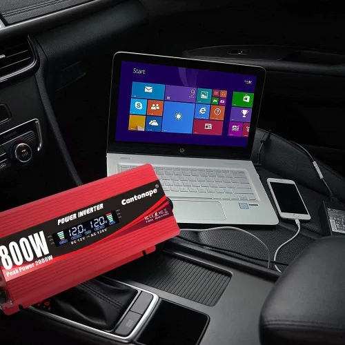 Vista 6 de 800W/2000W (pico) Inversor de corriente de coche DC 12V a 110V/120V AC Convertidor con pantalla LCD Dos salidas de CA y cargador de coche USB dual