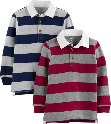 Simple Joys by Carter's Paquete de 2 camisas de manga larga a rayas de rugby para niño