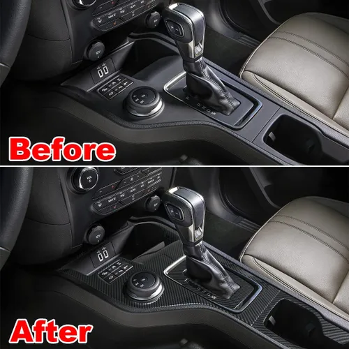 Vista 2 de ruihe Patrón de fibra de carbono para palanca de cambios de coche, panel de consola, cubierta de marco para Ford Ranger 2019 2020 2021 2022 versión