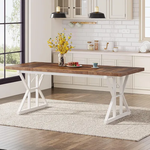 Vista 4 de Tribesigns Mesa de comedor estilo granja para 6 personas, mesa de comedor rectangular de madera de 70.8 pulgadas, mesa de cocina rústica con patas
