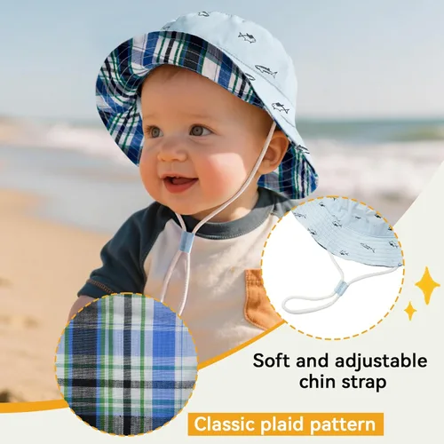 Vista 4 de Durio Sombrero de playa con protección solar UPF 50+, lindo ala ancha, para el verano, para bebé, niño, sombreros para el sol para niña