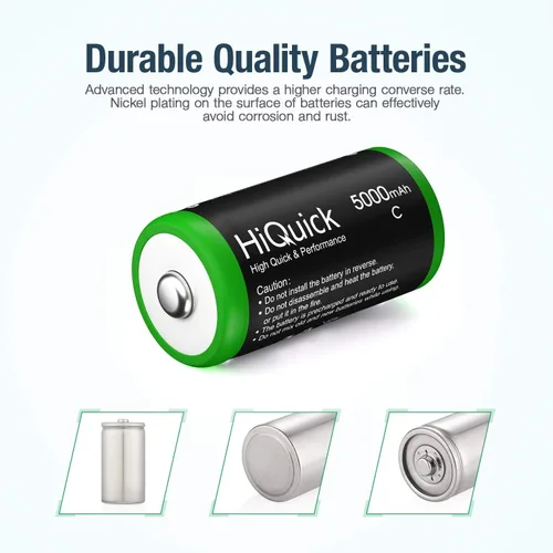 Vista 4 de HiQuick C Baterías recargables 5000mAh - 1.2V Ni-MH alta capacidad C tamaño baterías (paquete de 4)