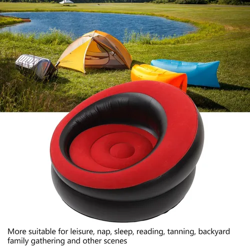 Vista 3 de Sofá inflable de ocio, sofá simple de flocado, silla inflable de diseño ergonómico, tumbona de aire, sofá inflable portátil, para habitación