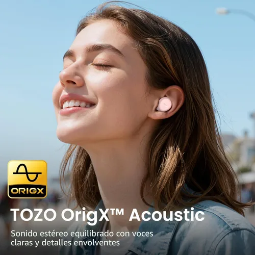 Vista 2 de TOZO Auriculares inalámbricos A1 Bluetooth 5.3 de peso ligero en el oído IPX5 Auriculares impermeables 2 micrófonos para llamadas AI, auriculares