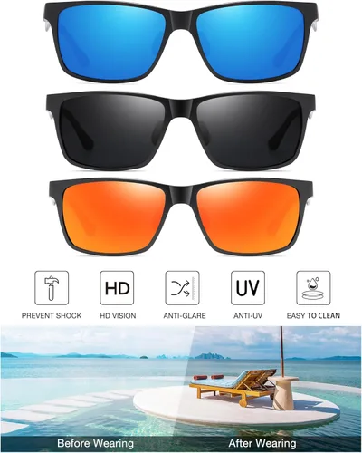 Vista 4 de DUCO Gafas de sol polarizadas con templo de fibra de carbono de lujo para hombres deportes UV400 DC8206 3packs