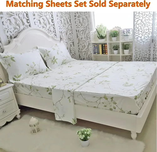 Vista 7 de FADFAY Juego de edredón floral blanco, tamaño individual, edredón de verano floral desgastado 100% tela de algodón con relleno