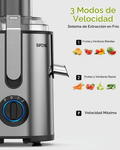 Vista 5 de SIFENE - Exprimidor centrífugo - Exprimidor compacto de 800 W con canal