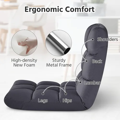 Vista 7 de Yaheetech Silla de Piso Plegable con Respaldo, Sofá de Juegos Plegable Acolchado con 14 Respaldos Ajustables, Sofá Reclinable para Adultos, Silla