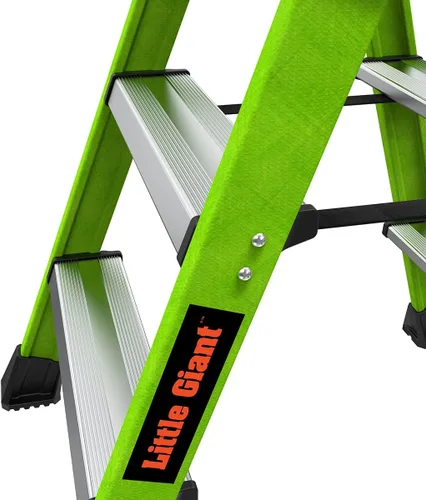 Vista 14 de Little Giant Ladders, Sure Step, taburete de doble cara, 3 escalones, fibra de vidrio, (11953), tipo 1AA, clasificación de peso de 375 libras, verde