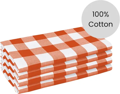 Vista 2 de Servilletas de tela Cotton Clinic 100% algodón grandes de 20 x 20 pulgadas, juego de 4, a cuadros de gingam - Servilletas de mesa suaves, duraderas