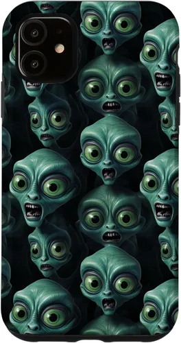 Vista 6 de iPhone 14 Pro Max Trippy Green Cool Alien Funny Party Faces Outer Space Aliens Case