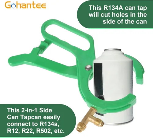 Vista 2 de R134A - Abridor de botellas de CA con punzón lateral 2 en 1 para R22 R12 dispensador de refrigerante, 1/4 SAE y 1/2 kit de herramientas de sistema