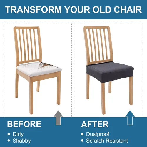 Vista 7 de Smiry Juego de 8 fundas de asiento impermeables para sillas de comedor, tela jacquard elástica, extraíble y lavable, fundas protectoras de asiento