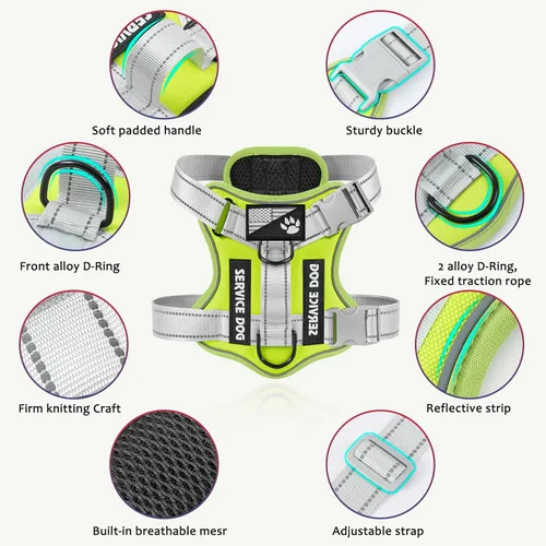 Vista 15 de Demigreat Arnés de perro de servicio, arnés reflectante para perro con 5 parches, arnés Oxford suave ajustable para mascotas, malla de capa