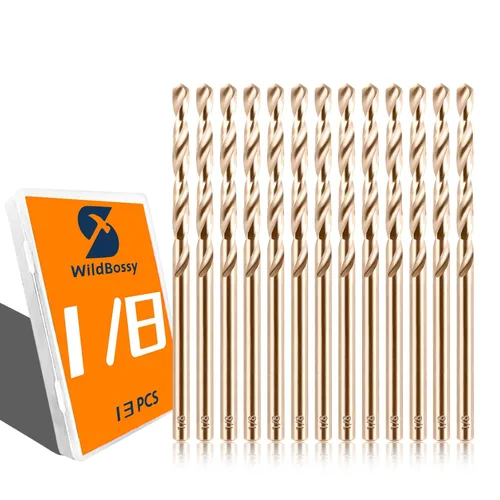 Juego de brocas de cobalto de 1/8 pulgadas - 13 piezas, brocas helicoidales M35 de vástago recto, brocas de acero de alta velocidad de 1/8 pulgadas