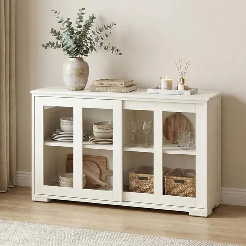 Vista 2 de NAFORT Aparador de madera con puertas correderas, mesa de consola de almacenamiento de cocina, barra de café con estante ajustable para sala