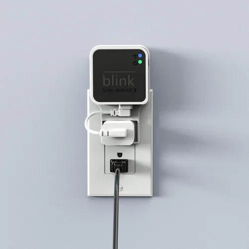 Vista 3 de Soporte de pared con enchufe para Blink Sync Module 2, soporte de montaje para cámara exterior Blink sin cables desordenados, soporte de cámara