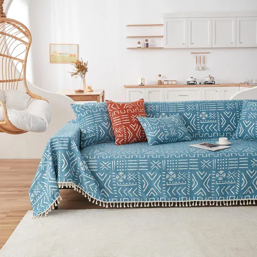 Vista 46 de VClife Funda de sofá bohemia para Navidad, 1 pieza, suave y cálida para sofá seccional, funda lavable de calabaza y jacquard negro para sofá biplaza