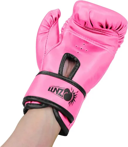 Vista 2 de Guantes de boxeo para niños y jóvenes, 4, 6, 8 onzas, color rosa, guantes para boxeo para niñas