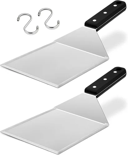 Vista 10 de HaSteeL Juego de espátulas de metal, herramientas de espátula grande de acero inoxidable resistente, espátula de plancha grande para hamburguesas