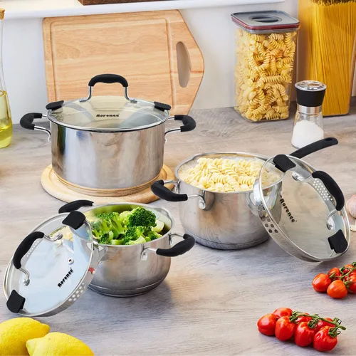 Vista 6 de Rorence Cacerola de 3.7 cuartos con tapa de vidrio: cacerola de acero inoxidable con boquilla de vertido de dos lados y asas de silicona remachadas