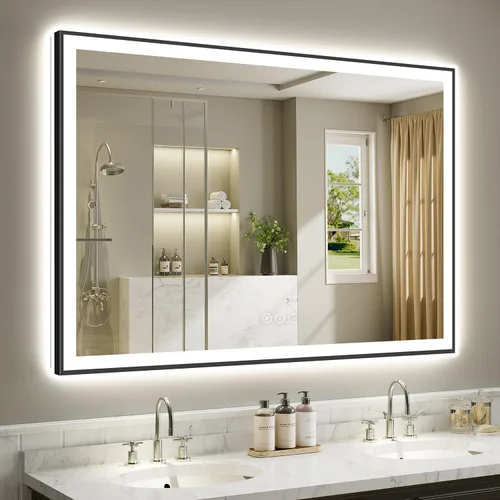 Vista 17 de Espejo de baño LED de 20 x 30 pulgadas con luces delanteras y retroiluminadas, espejo de tocador iluminado para pared de baño con 3