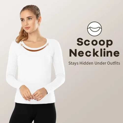 Vista 19 de MANCYFIT Tops térmicos para mujer, camisa con forro polar, manga larga, capa base, cuello en V