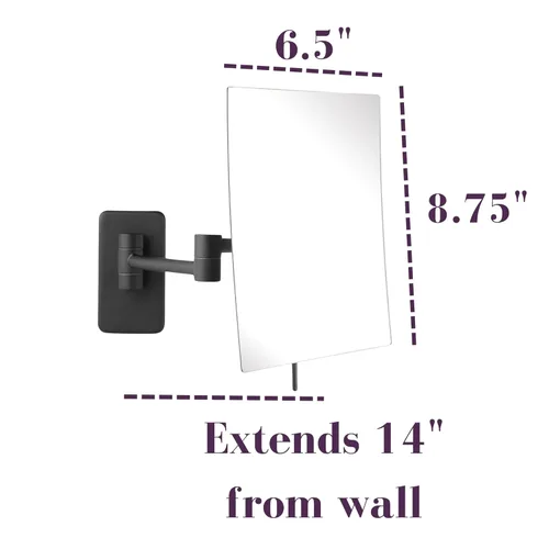 Vista 3 de JERDON Espejo de maquillaje de montaje en pared con aumento 5X - Espejo rectangular de 8.75 x 6.5 pulgadas que se extiende 14 pulgadas - Acabado