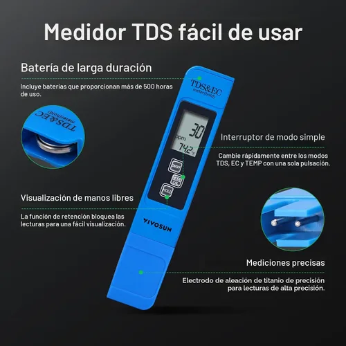 Vista 4 de VIVOSUN Kits de medidor digital de pH y TDS, 0.01 pH de alta precisión tipo bolígrafo, medidor de pH con ± 2 % de precisión de lectura, 3 en 1