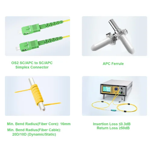 Vista 2 de Cable de Internet de Fibra Óptica OS2 0.5M (1.6 pies) SC/APC a SC/APC, Cable de Conexión de Fibra Óptica de Modo Simple, Simplex, Opción