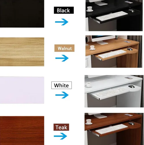 Vista 2 de V3VOGUE Bandeja ergonómica para teclado de madera, estantes de almacenamiento debajo del escritorio, cajón de teclado fácil de deslizar con riel