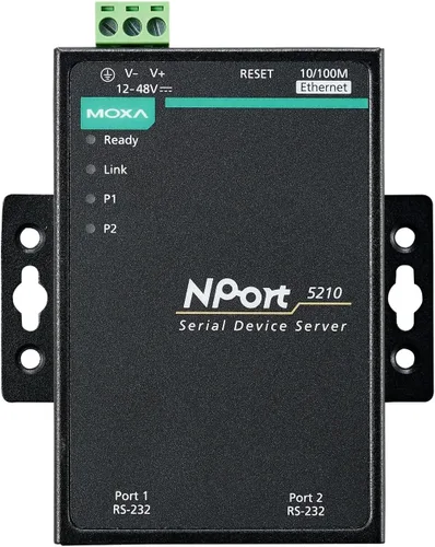 MOXA NPort 5210 con adaptador de 2 puertos Serial Device Server, Ethernet 10/100M, RS-232, RJ45 8pin, 15KV ESD, 110V o 230V