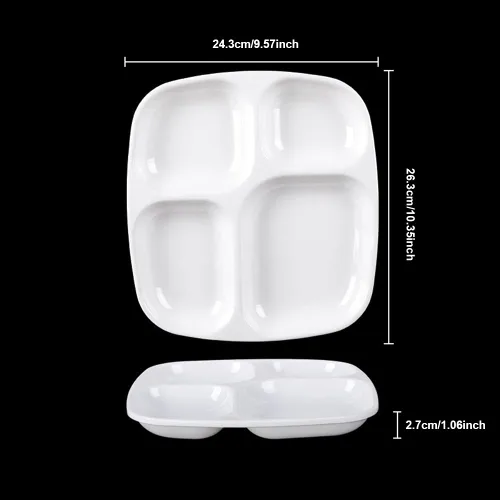 Vista 3 de tooloflife Bandeja de cena dividida Plato reutilizable Cuatro platos redondos divididos Caja de almuerzo de plástico para vajilla conveniente Blanco