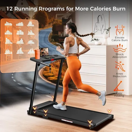 Vista 2 de Cinta de correr para el hogar, caminadora con barra de mango – Cinta de correr plegable portátil de 3.0 HP, capacidad de peso de 350 libras