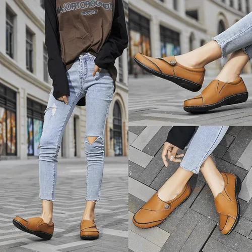 Vista 5 de Geoeleph Mocasines casuales para mujer, mocasines cómodos para caminar, mocasines de cuero para conducir
