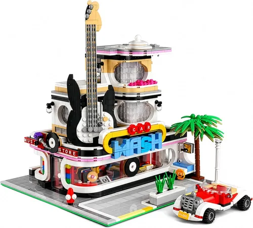 General Jim's Tienda de música y lavado de autos Street View Modular City Building Block Set, 2,168 piezas con kit de luz Juguetes y ladrillos | GJ
