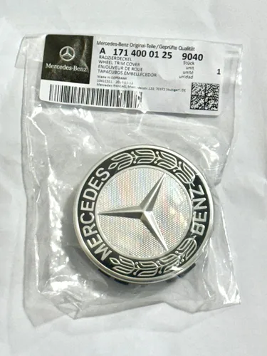 Vista 2 de Tapa central de rueda con logotipo clásico negro de Mercedes-Benz, piezas originales MB