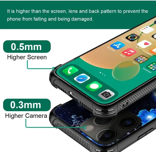 Vista 3 de Funda compatible con iPhone 14 Pro, fundas para mujeres y niñas, cielo azul, flor, luna y mariposa