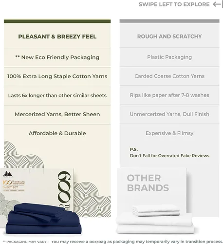 Vista 127 de Mayfair Linen Juego de sábanas de 100% algodón egipcio, tamaño individual (paquete de 2) – Sábanas de lujo blancas de 600 hilos, tamaño individual