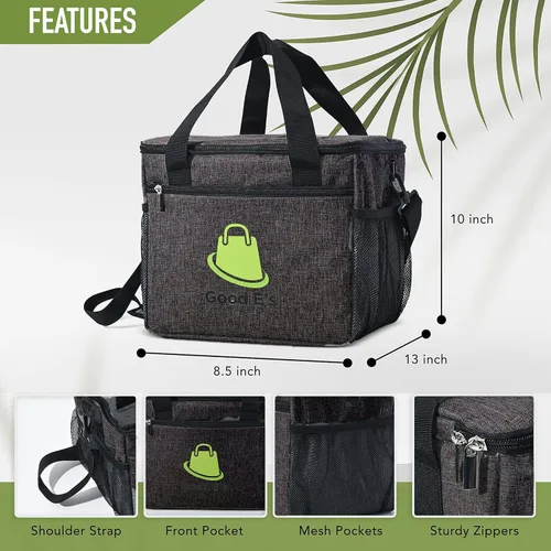 Vista 3 de Good E's Bolsa de bebidas reutilizable con aislamiento para 6 tazas, bolsa térmica portátil con 5 divisores, correa para el hombro y bolsillos