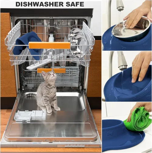 Vista 6 de AsFrost Tazones de Comida para Perros de Acero Inoxidable, Juego de Tazones de Comida y Agua para Perros, Tazones para Perros Sin Derrames