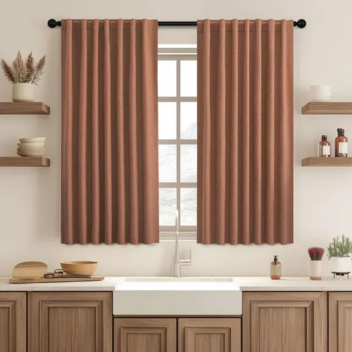 Vista 67 de UHITECH - Cortinas opacas beige para sala de estar, cortinas cortas de 35 pulgadas para habitación, cortinas negras para ventanas pequeñas, paneles