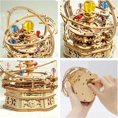 Vista 2 de ROKR Rompecabezas 3D para adultos, caja de música Orrery, juego de construcción de modelo de madera, kit de manualidades de madera para bricolaje