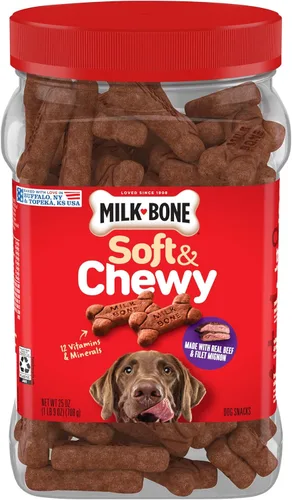Vista 6 de Milk-Bone Paquete de golosinas para perros: 40 onzas Marosnacks, recipiente de 25 onzas de carne de res suave y masticable y filete mignon