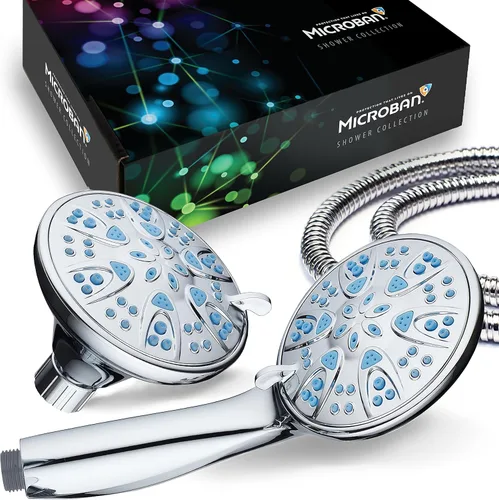 Vista 6 de AquaDance 5525 Combo de ducha antimicrobiana de 30 configuraciones, Morado suave, 4" Cromo/azul atardecer