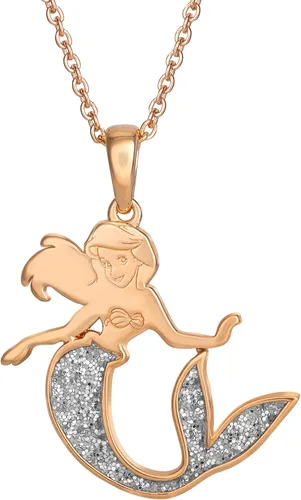 Disney Princesa Ariel collar con dije de purpurina chapado en rosa 18 pulgadas Metal No es una piedra preciosa