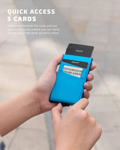 Vista 2 de VULKIT Card Holder with Money Pocket Pop Up Wallet RFID Blocking Slim Metal Bank Card Case Holds 5 Cards and Notes