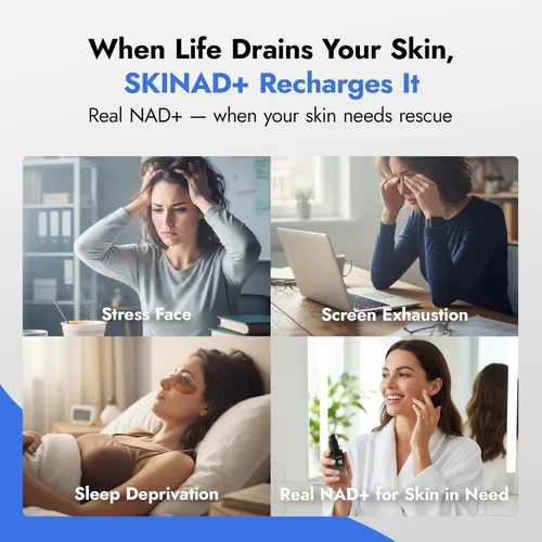 Vista 5 de SKINAD+ Suero liposomal NAD+ para rostro con NAD+ estabilizado, glutatión, CoQ10 y niacinamida