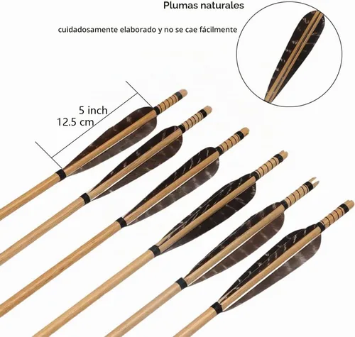 Vista 4 de TOPARCHERY Flechas de madera de tiro con arco, 32 pulgadas, práctica de caza, flecha de objetivo de 5 pulgadas, plumas de pavo Fletching recurve